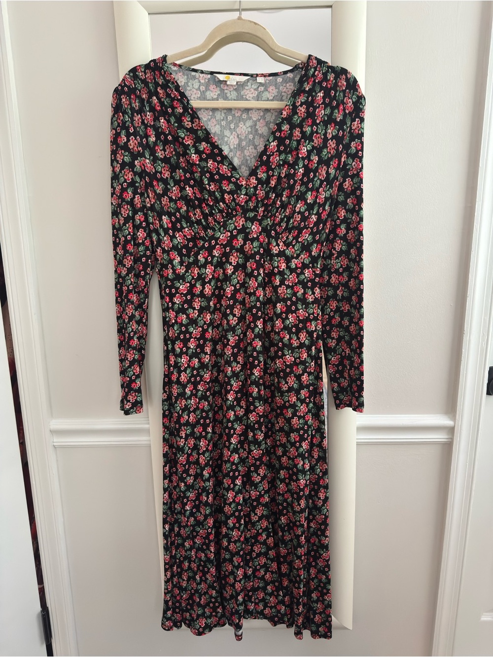 Boden Black Maxi Dress with Red Floral Print